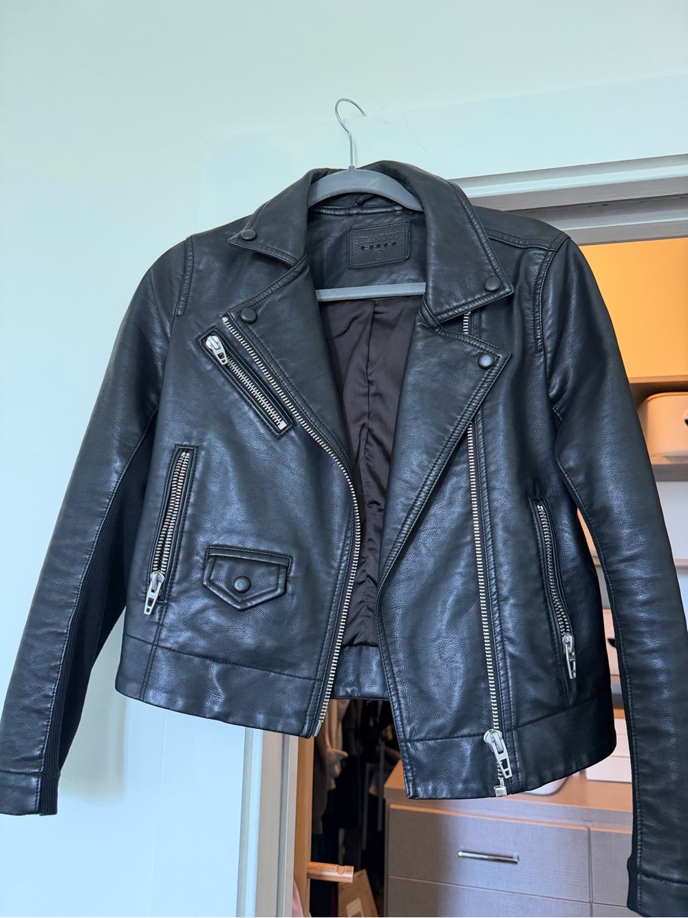Blank NYC Black Faux Leather Moto Jacket with Silver Hardware